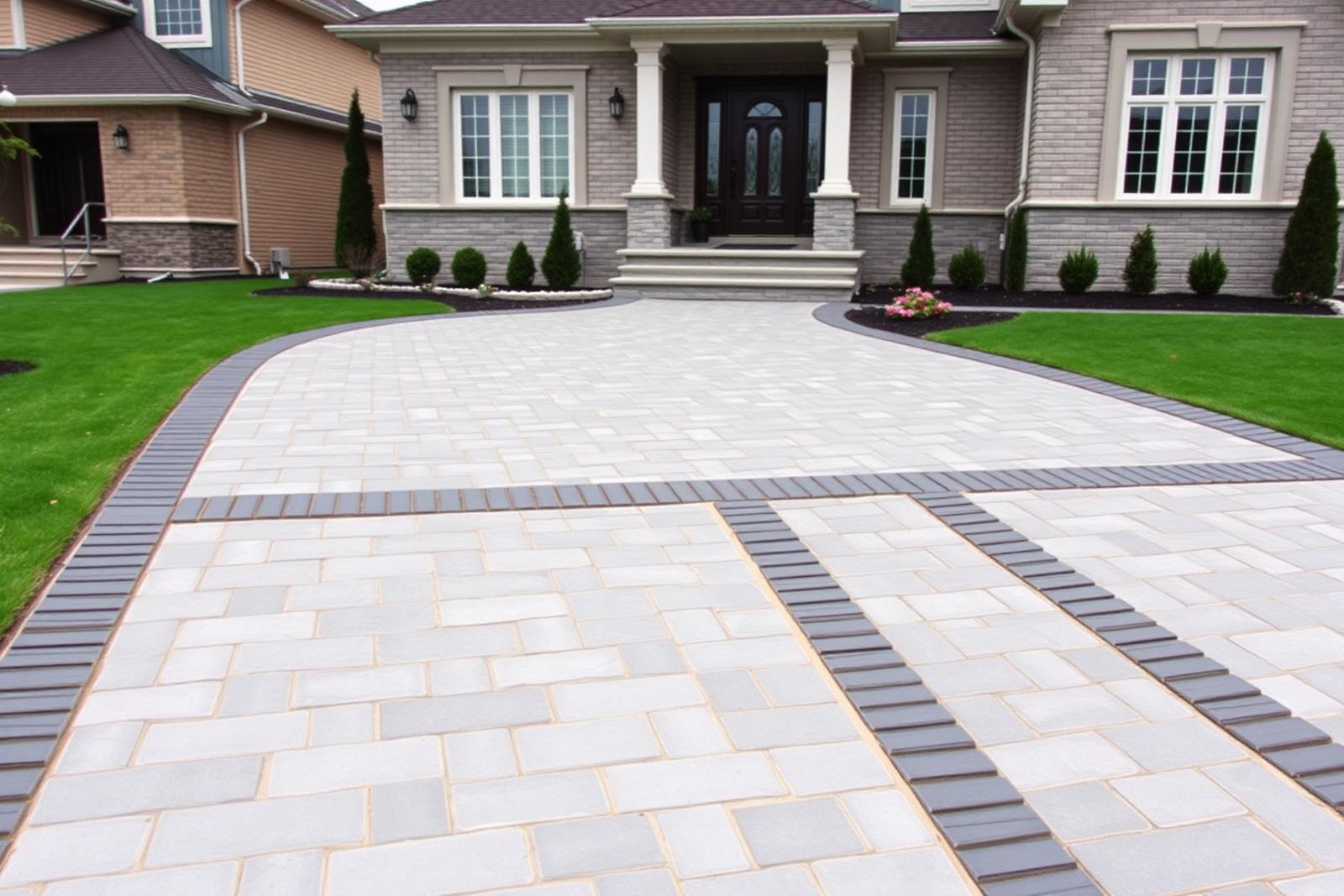 Interlock paver driveway with contrasting border